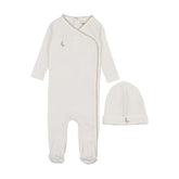 MEMA KNITS 2PC EMBROIDERED PICOT EDGE FOOTIE WITH BEANIE SET